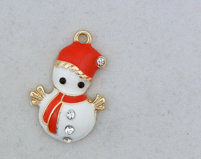 Small Gold-tone Snowman Charm Pendant Rhinestones