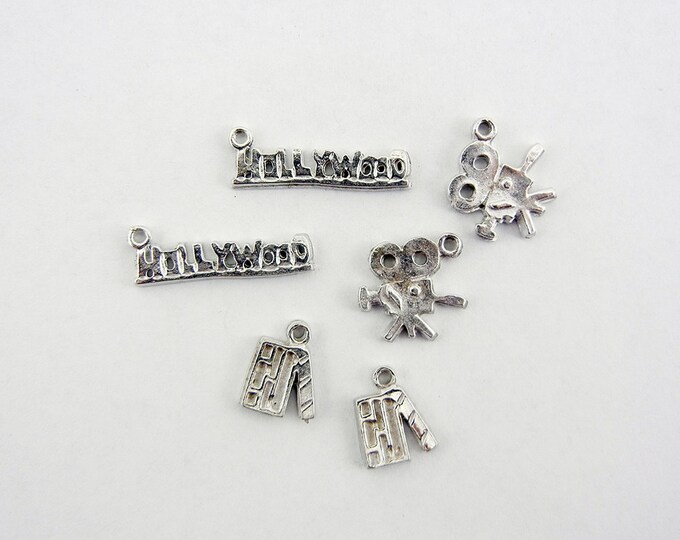 6 Small Hollywood and Movie Themed Pewter Charms