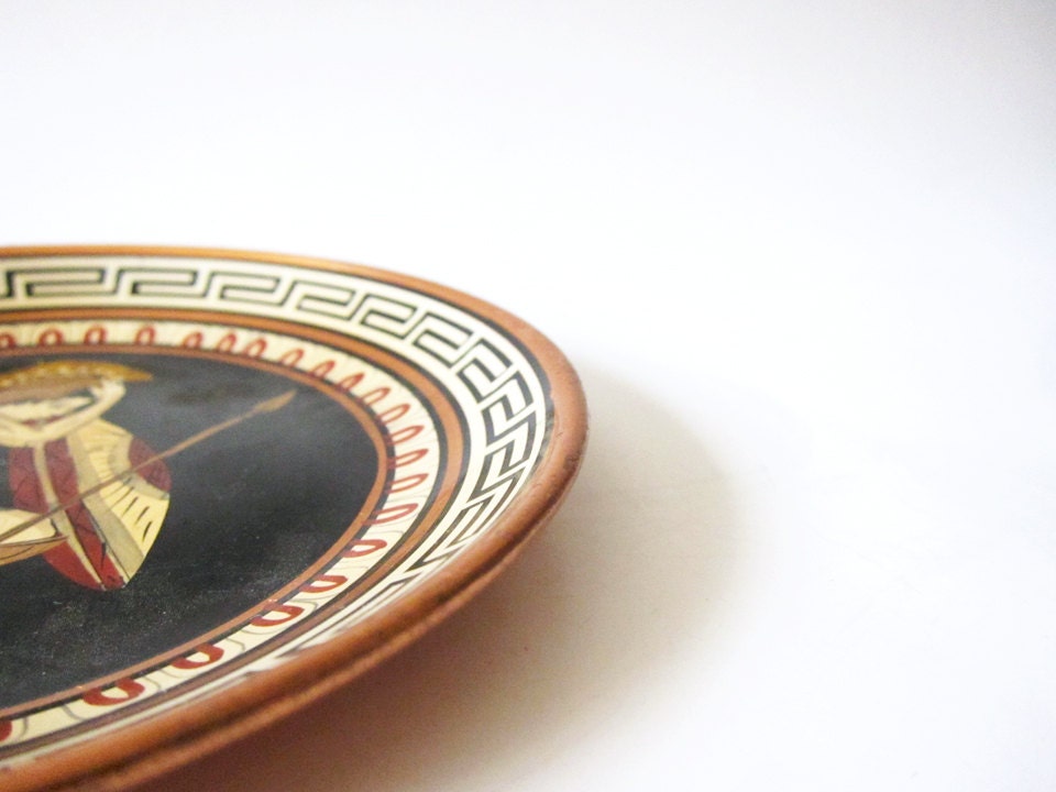 Vintage Greek Copper Plate Hand Painted Ancient Greece