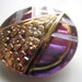 Vintage button- 1 large Czech Glass beautiful iridescent deep purple with gold handpainted flowers design - (3345)