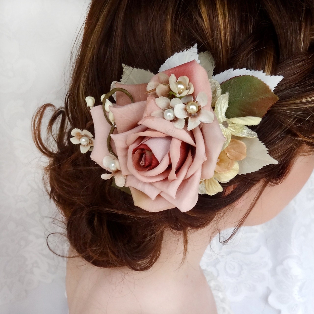 bridal hair clip dusty pink flower hair accessory wedding