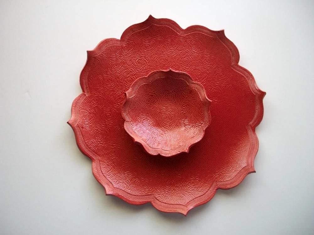 Swirl Roses Lotus Chip and Dip Set by CatsPawPottery on Etsy