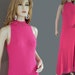 Vintage 60s Dress Hot Pink Maxi Curve Hugging Knit Sexy Side Slit M