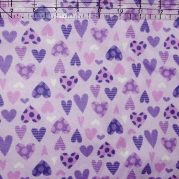 Purple Hearts Cotton Flannel Fabric by customizedjust4you on Etsy