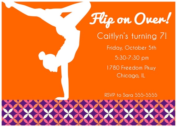 Girls Mod Gymnastics Printable Invitation Pick Your Design PDF