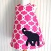 SPRING SALE - Girls Elephant Dress in Navy Blue and Quatrefoil Bright Pink - Jumper Sizes 12 -18 mos and 2T only by The Trendy Tot