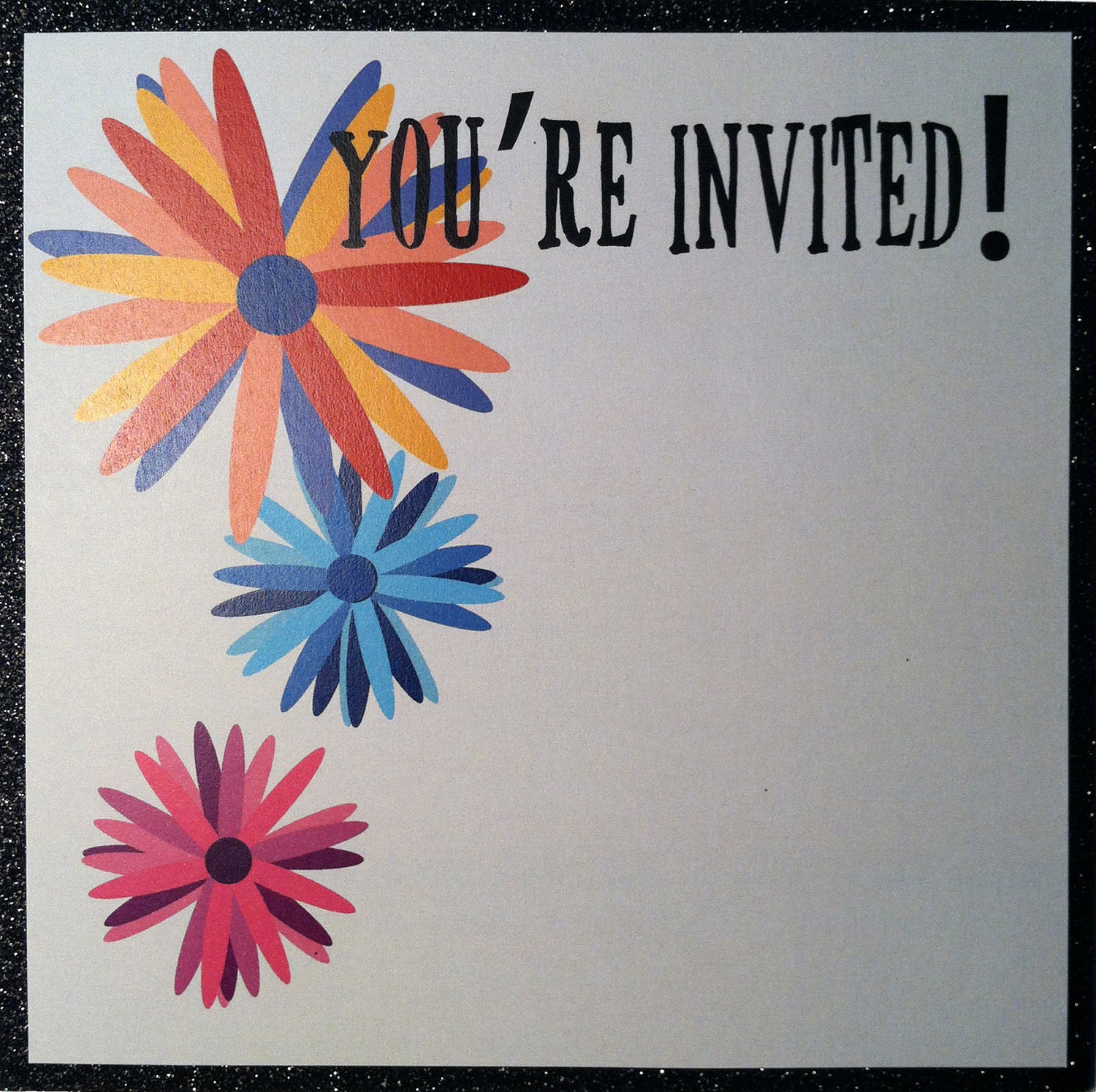you-re-invited-colorful-flower-sparkly-black-border
