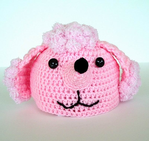 hat pom poodle pom Puppy Poodle Toddler by AllKindsofArt Baby Dog Crochet Hat Pink
