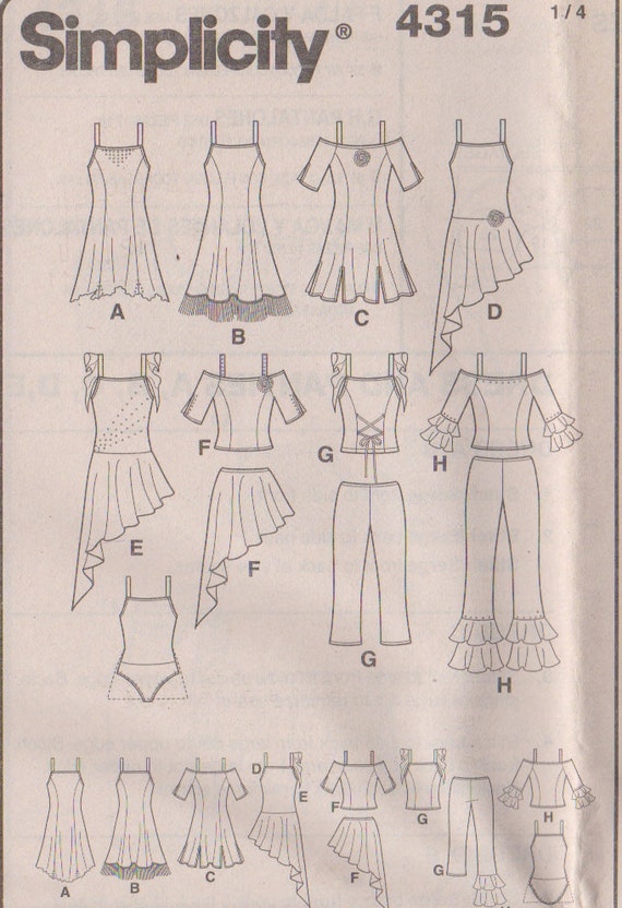 Simplicity 4315 Girls DANCE COSTUME Pattern Tops Pants by mbchills