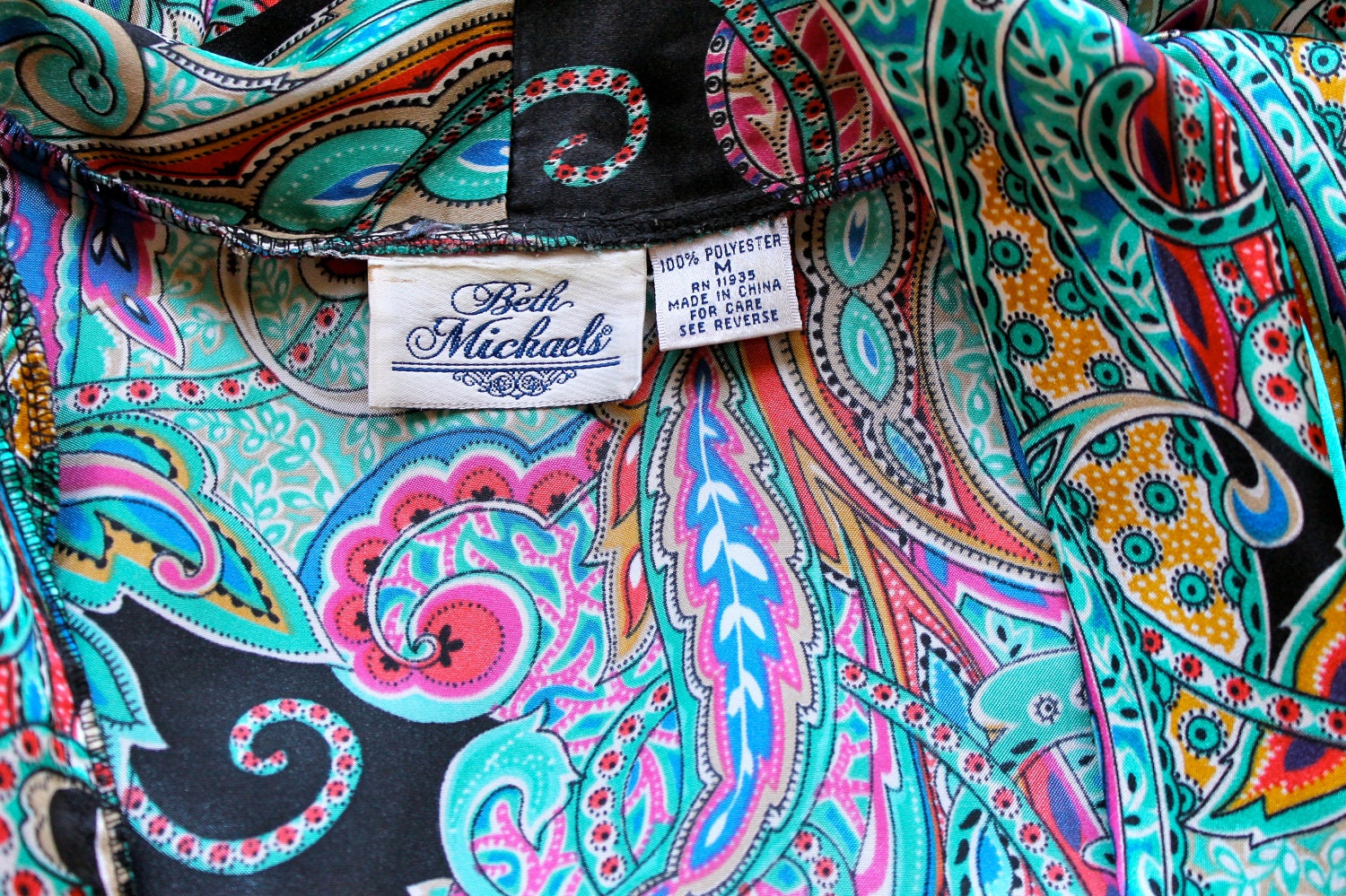 80s Gaudy Abstract Paisley Bath Dressing Robe Mens Women's