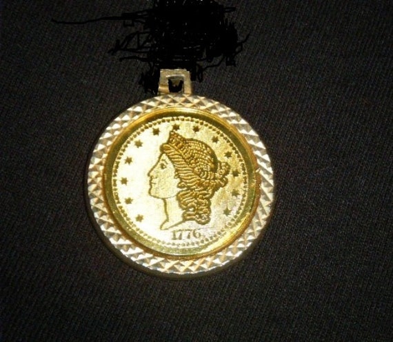 Items similar to Vintage Commemorative Gold Lady Liberty Coin Pendant