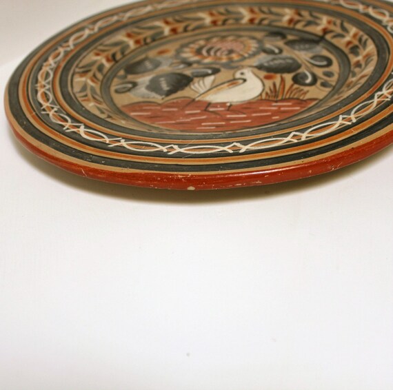 2 Vintage Mexican Plates Wall Hanging Decor Burnished Folk Art