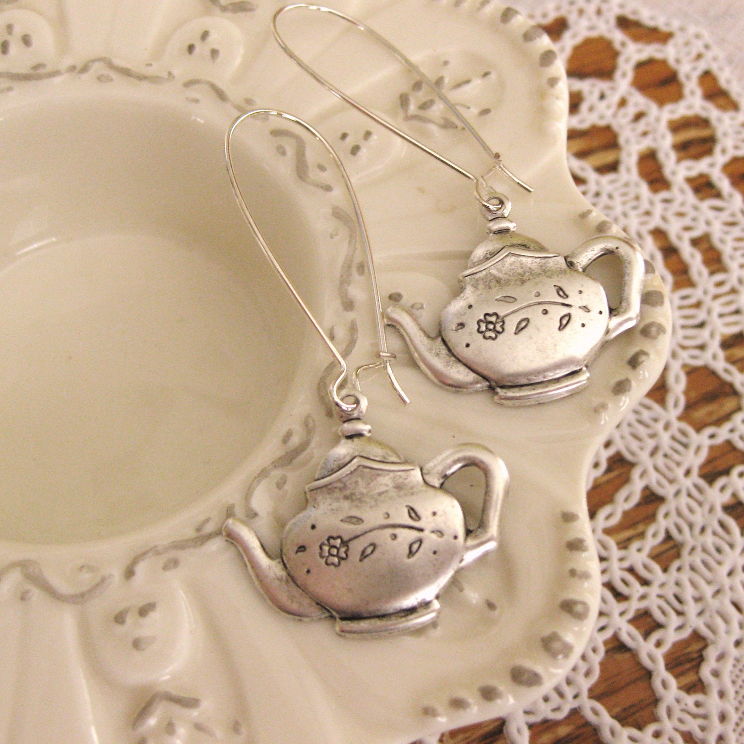 SILVER TEAPOT EARRINGS tea pot earrings brass