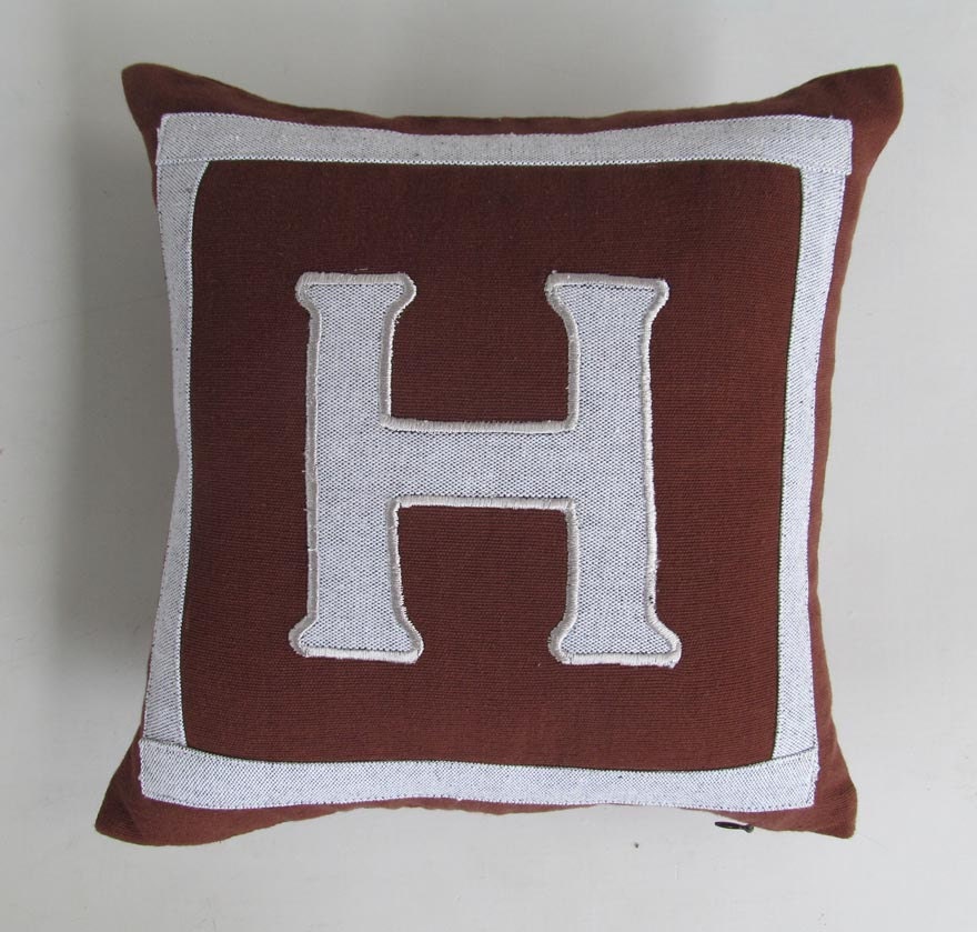 Letter H monogrammed pillow cover12 inches brown pillow with