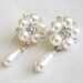 Vintage Silver Tone White Faux Pearl and Clear Ice Rhinestone Dangle Earrings Bridal Wedding