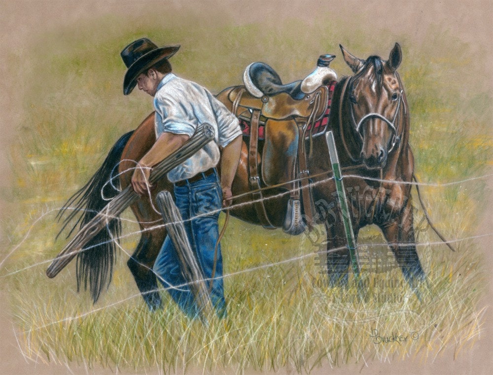 Cowboy Ranch Horse Colored Pencil Print