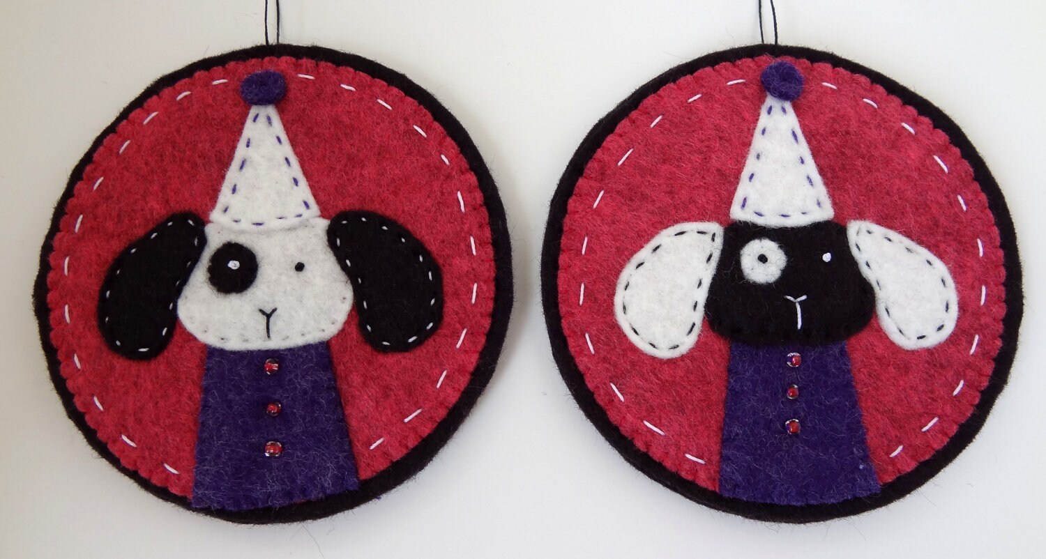 Set of Two --- Cammie and Speck the Dogs --- Wool Blend Felt Handmade Ornaments