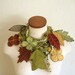 Long and leafy Scarf with Embroidered Leaves- Tweedy Avocado Green with Golden Yellow and Carmine Red Berries- Fiber Art Scarf