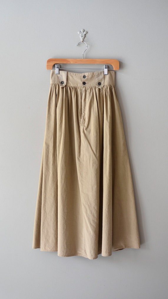 vintage khaki skirt / high waist skirt / khaki midi skirt