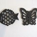 Vintage Black Iron Butterfly and Fish Trivets or coasters // hot plates pads