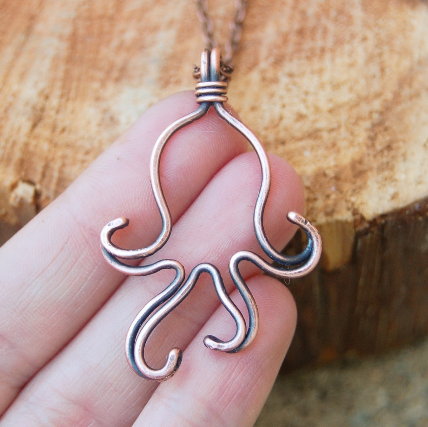 Octopus Necklace. Octopus Jewelry. Copper. Oxidized. Wire