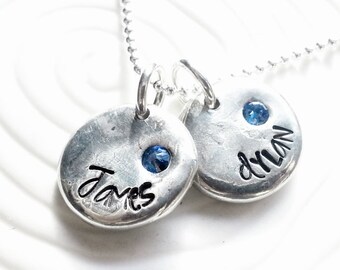 Mother's Birthstone Necklace - Hand Stamped, Personalized Name and Birthstone Pendant Necklace - My Exclusive Font