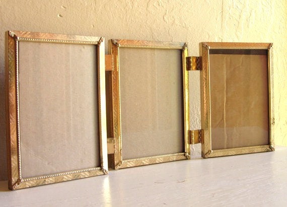 Gold Metal Hinged Picture Frame Triple 5 x 7 by ShabbyNChic