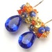 Colorful Blue Earrings Multicolor Gemstone Cluster Wire Wrapped 14kt Gold Fill Summer Fashion Earrings