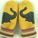 Wool Sweater Recycled Mittens Yellow Grey Elephant and Heart Applique Fleece Lining Leather Palm Eco Friendly Up Cycled Size M
