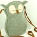 Owl Felted Wool Purse Recycled Sweater Tote in Light Grey Adjustable Leather Strap Linen Lining Eco Friendly