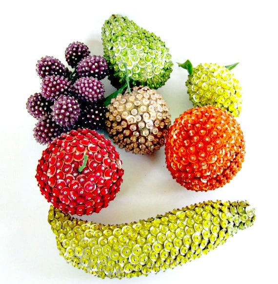 Vintage Sequined Fruit Kitsch Beaded Artificial Fruit apple