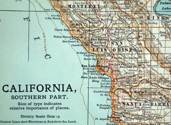 1903 Antique Map of Southern California - Il 570xN.354639643 3pce 