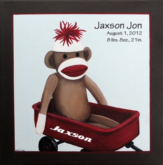 Items similar to Sock Monkey Nursery, Kids Wall Art ...