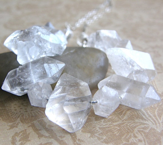 Chunky Crystal Quartz Necklace Rough Cut Quartz Necklace