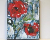 Floral Still Life, Red Acrylic Abstract Flower Painting, Original Art on Canvas, 8" x 10"