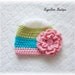 Newborn Baby Girl Striped Crochet Carnation Flower Hat Green White Pink and Blue