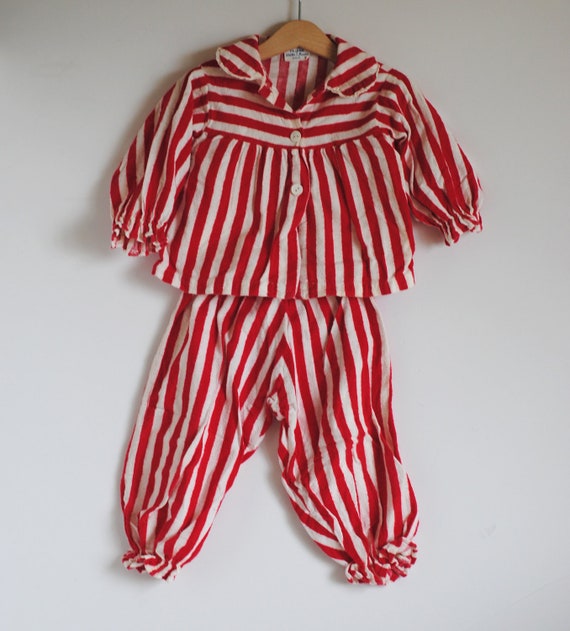 Vintage 1960's Striped Flannel Pajamas CANDY CANE