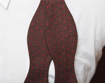 Pink on Brown Polka Dot Bow Tie