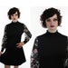 60s MOD Dress Empire Waist Black Babydoll Mini Floral Lace Sleeves Romantic Dolly 70s 1960s 1970s Small Medium S M