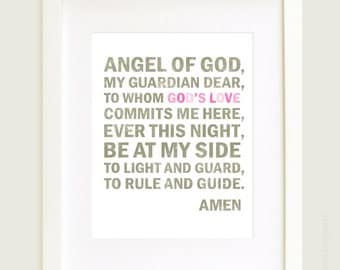 Items similar to Guardian Angel Prayer in khaki tan on Etsy