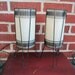 Vintage Mid Century Modern Pair of Black Metal Hairpin Lamps with Fiberglass Shades