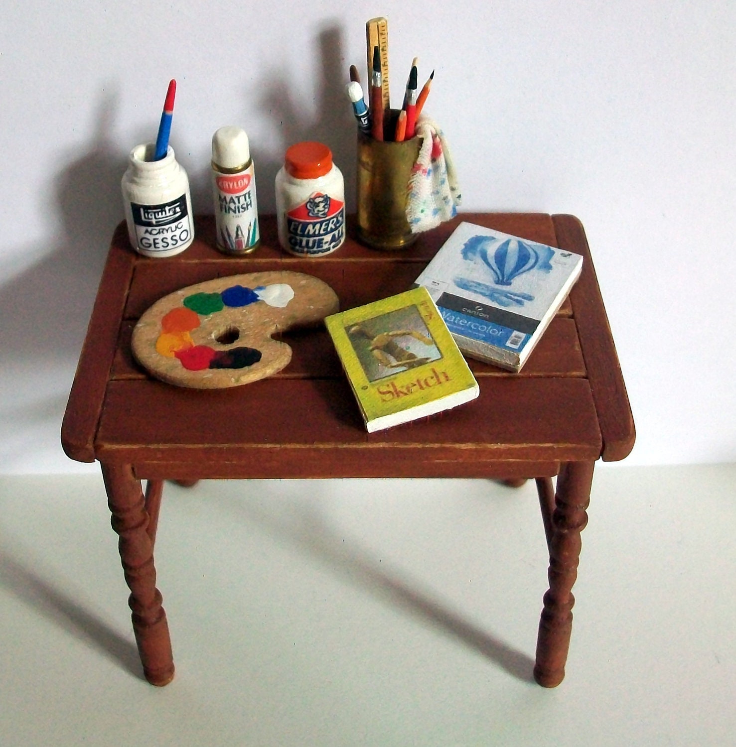 Miniature Assortment of Art Supplies 1 inch dollhouse scale