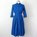 50s dress / turquoise wool pleated belted winter (m - l)