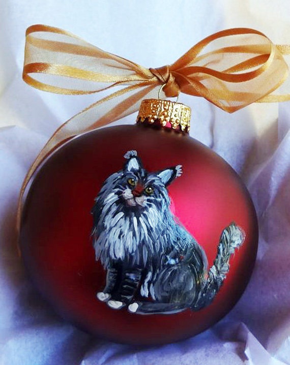 Maine Coon Cat Hand Painted Christmas Ornament by PaintedPooches