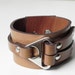 RESERVED for amcbridesf Caramel Leather Cuff Leather Bracelet with with Metal Triangle Silver Tone
