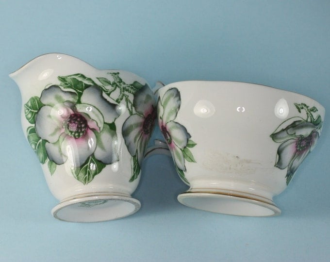 Magnolia China Creamer Sugar Bowl Queen Anne England Vintage