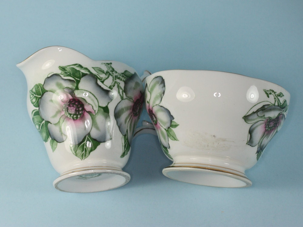 Magnolia China Creamer Sugar Bowl Queen Anne England Vintage