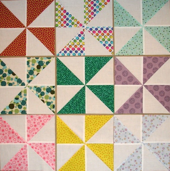 Polka Dotted Pinwheel Quilt Blocks by zizzybob on Etsy
