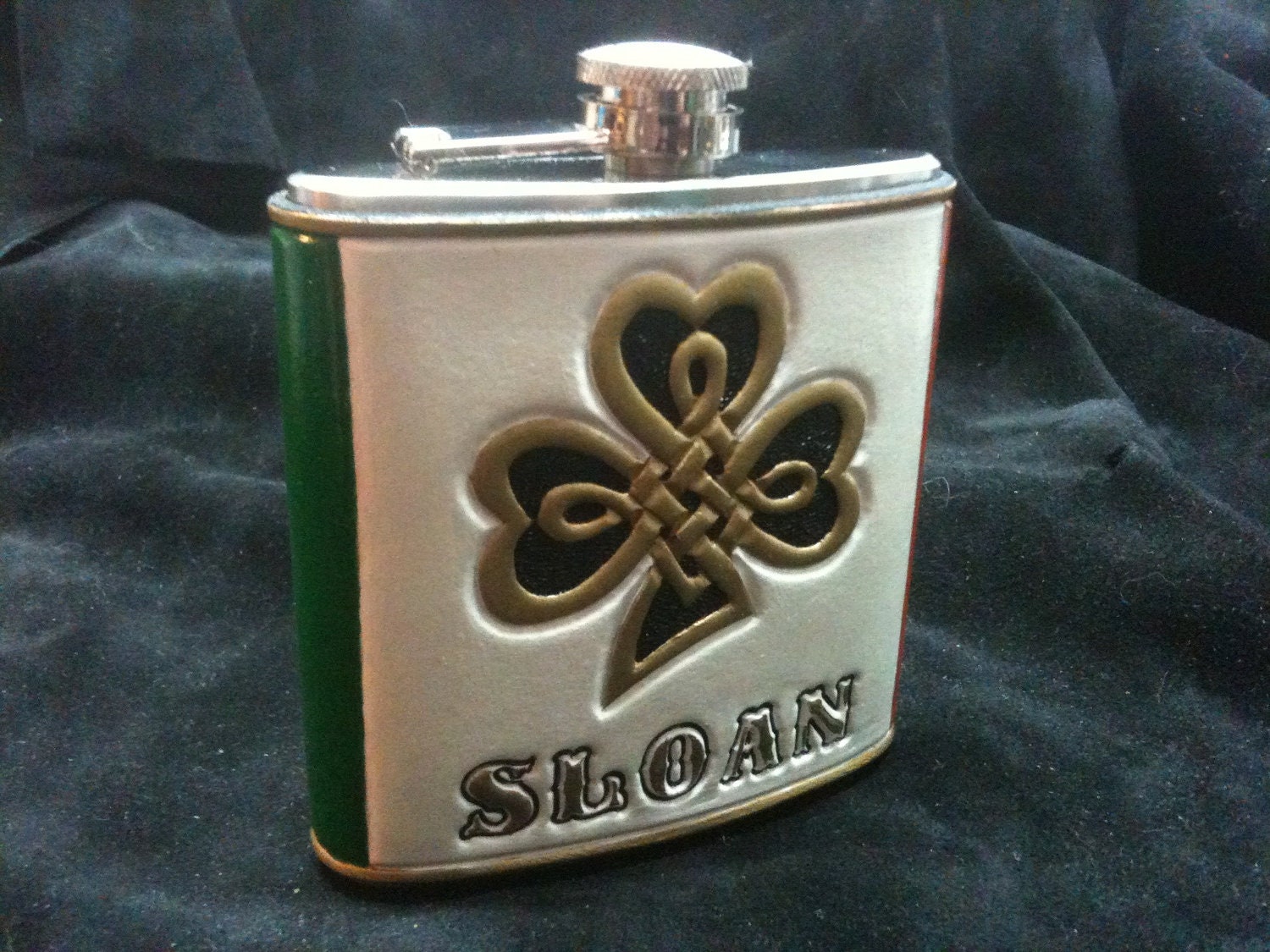 Hand tooled leather covered Irish themed flask by majorproductions