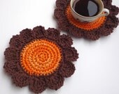 Crochet Pumpkin Orange Flower Coasters (2pc)